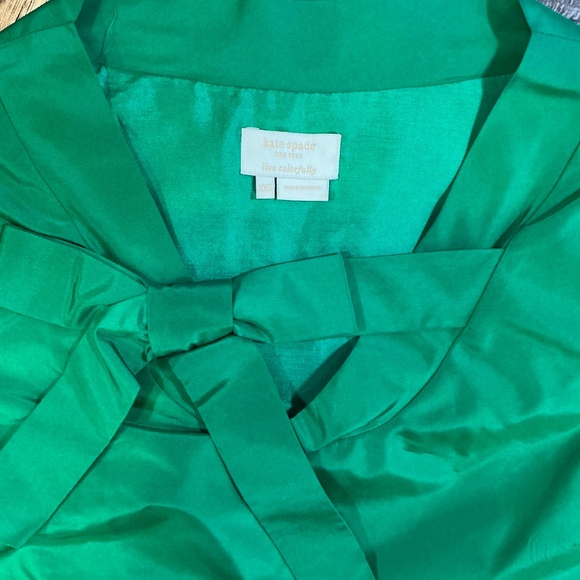 Kate Spade New York Silk Bow Neck Blouse XXS | Emerald Green - Picture 3 of 8